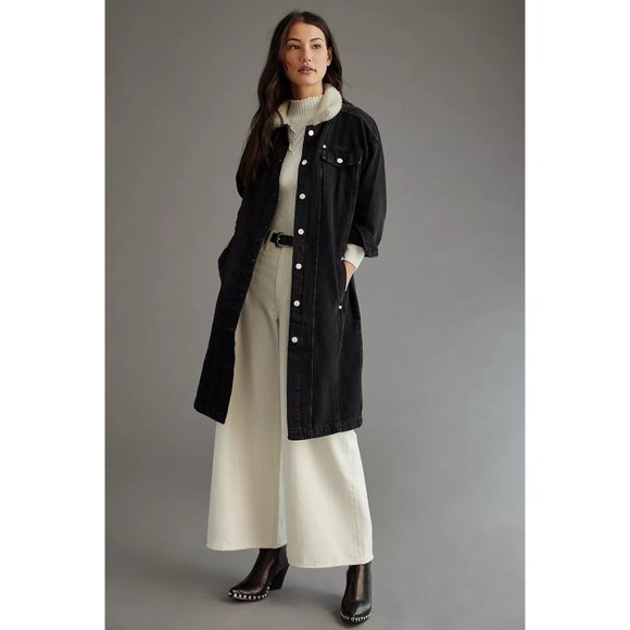 Anthropologie Jackets & Blazers - Anthropologie Pilcro Sherpa-Collar Black Denim Coat/Jacket (M)